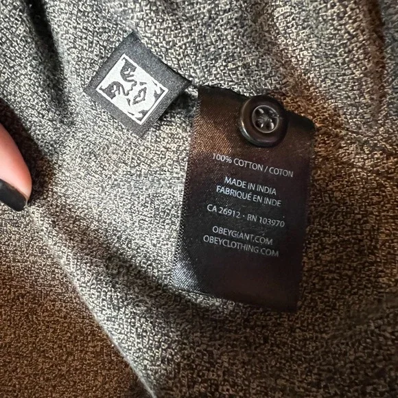Obey Gray Button Up Shirt M Men's Long Sleeve Textured Twill Workwear Streetwear - Picture 5 of 8